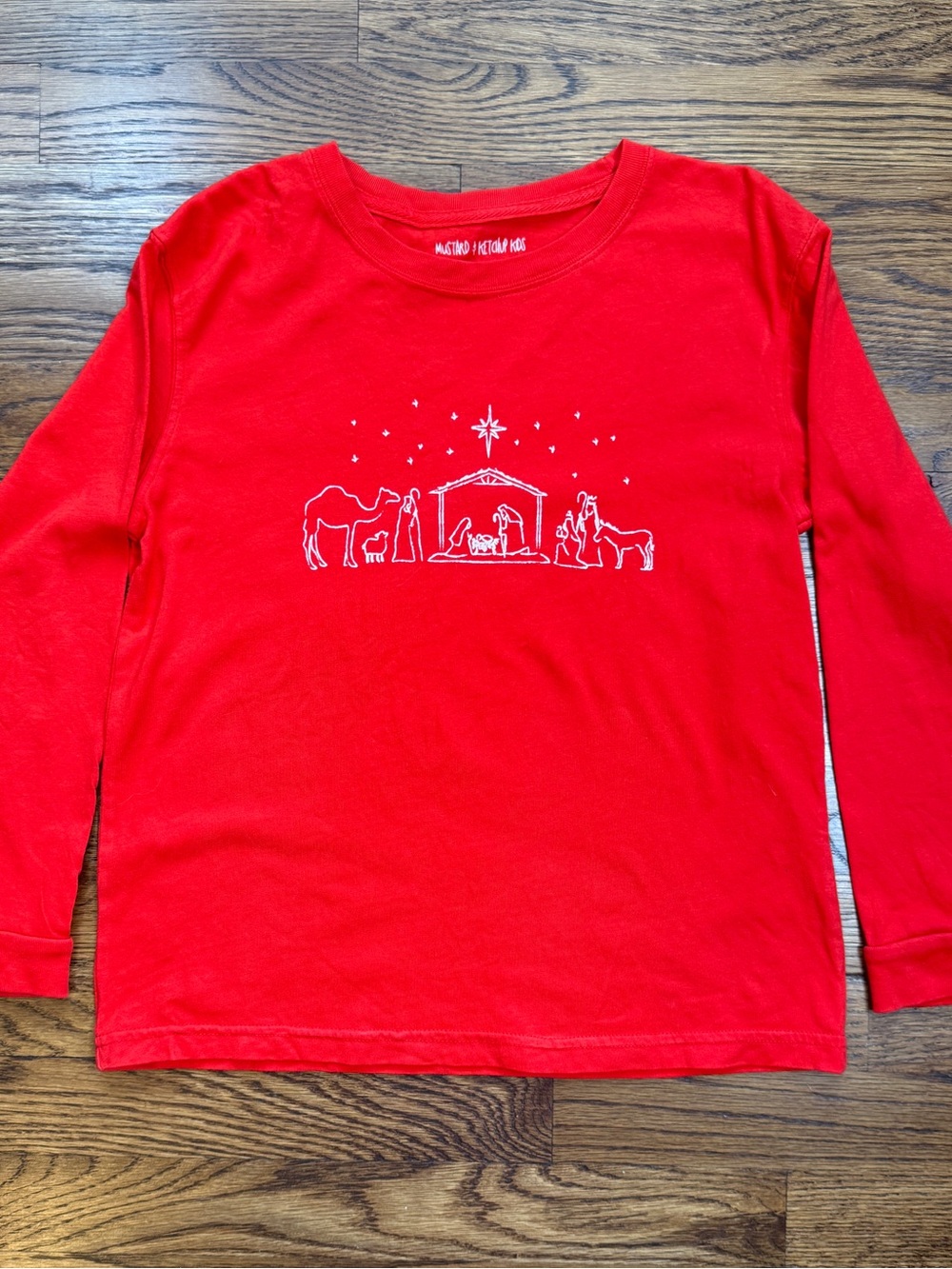 Ketchup &Mustard Kids Girls Cotton Long-Sleeve Red Nativity Graphic Tee M 8-10